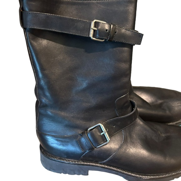 MaxMara Black Leather Buckle Combat Boots Size 41 - Picture 2 of 7